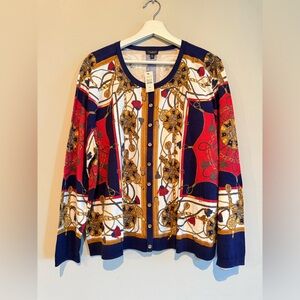 Talbots Charming Status Cardigan Womens  3xP Blue Red Gold
Buttons Equestrian